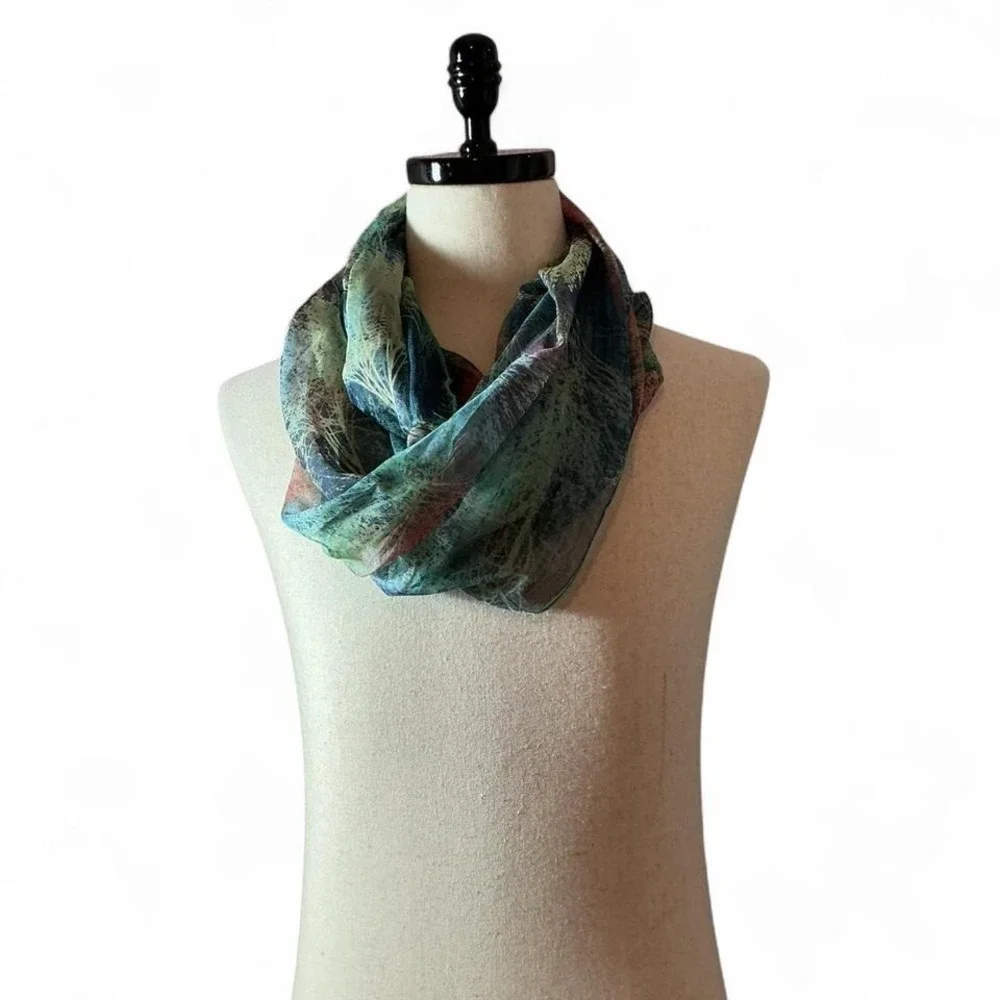 Abstract Print Infinity Scarf Viscose Silk Blend Lightweight‎ Sheer Women